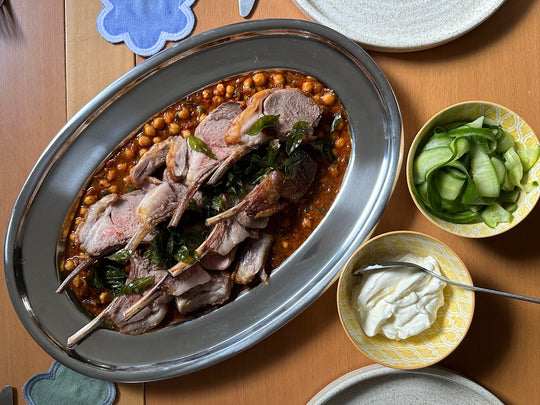 Ned's pan-roasted lamb rack with curry chickpeas